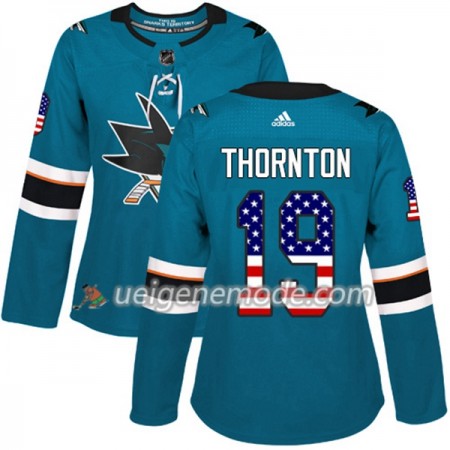 Dame Eishockey San Jose Sharks Trikot Joe Thornton 19 Adidas 2017-2018 Teal USA Flag Fashion Authentic